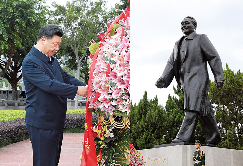 2020年10月14日，習(xí)近平總書(shū)記向深圳蓮花山公園鄧小平同志銅像敬獻(xiàn)花籃。